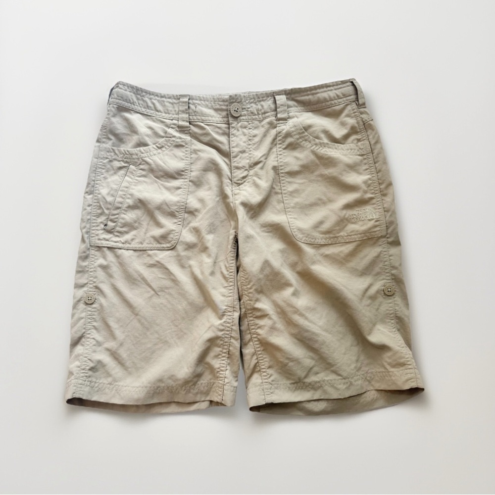 The North Face Shorts Sz 6 Womens Khaki Roll Tab Nylon Hiking Outdoors